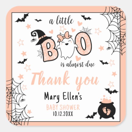 LITTLE BOO PINK HALLOWEEN BABY SHOWER THANK YOU SQUARE STICKER