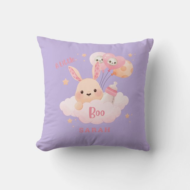 Little Boo Pink Halloween Baby Shower Throw Pillow (Front)