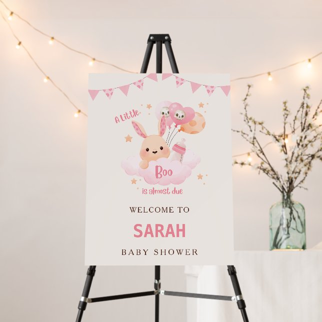 Little Boo Pink Halloween Baby Shower Welcome Sign (In Situ (Stand))