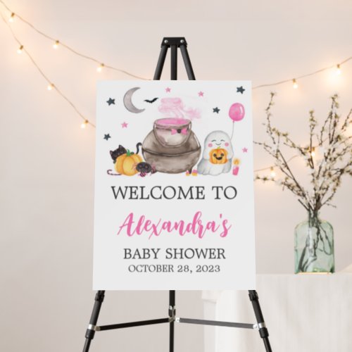 Little Boo Pink Halloween Baby Shower Welcome Sign