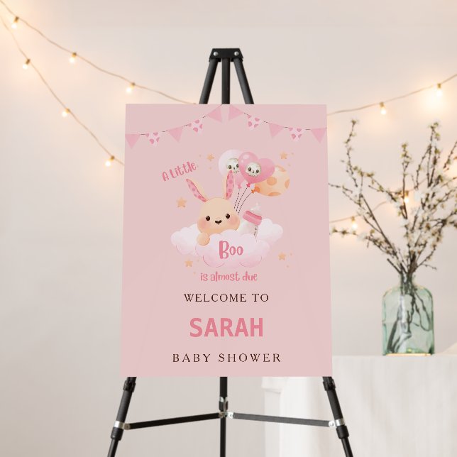 Little Boo Pink Halloween Baby Shower Welcome Sign (In Situ (Stand))
