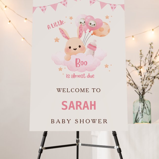 Little Boo Pink Halloween Baby Shower Welcome Sign (In Situ (Stand))