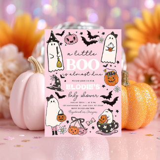 Little Boo Pink Halloween Hand-drawn Baby Shower Invitation