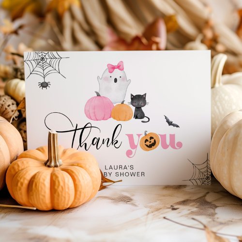 Little Boo pink spooky baby shower thank you card