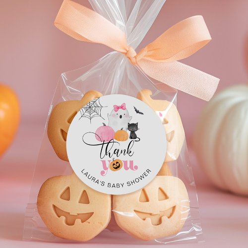Little Boo pink spooky baby shower thank you Classic Round Sticker