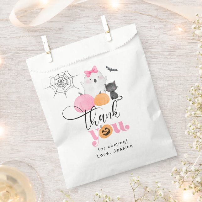 Little Boo pink Spooky birthday thank you Favor Bag (Clipped)