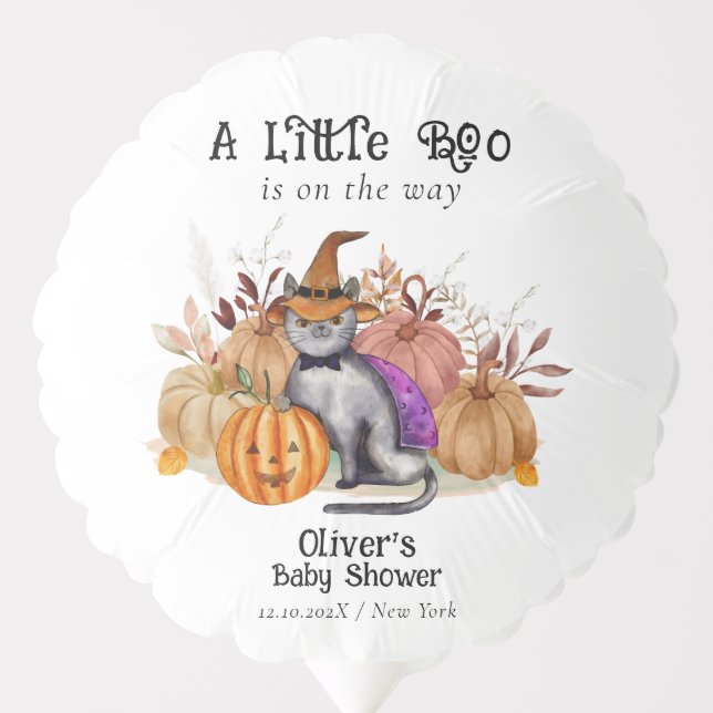 Little Boo Poem Cat In Witch Hat Baby Shower  Balloon (Front)