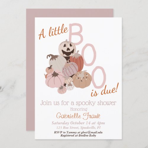 Little Boo Pumpkin Girl Baby Shower Invitation