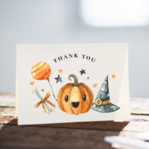 Little Boo Pumpkin Halloween Baby Shower Letterpress Thank You Card