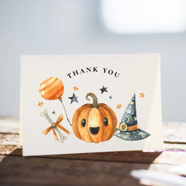 Little Boo Pumpkin Halloween Baby Shower Thank You Card | Zazzle