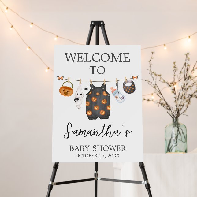 Little Boo Pumpkin Halloween Baby Welcome Sign (In Situ (Stand))