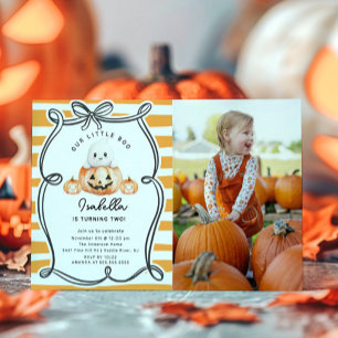 Little Boo Pumpkin Photo 1st Birthday Invitation
