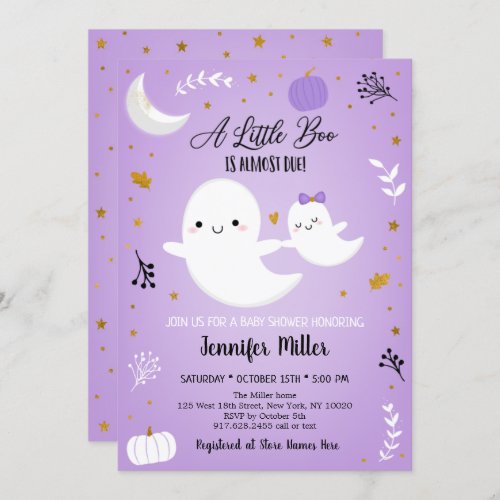 Little Boo Purple Ghost Pumpkin Baby Shower Invitation