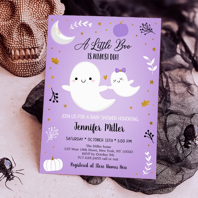Little Boo Purple Ghost Pumpkin Baby Shower Invitation (Creator Uploaded)