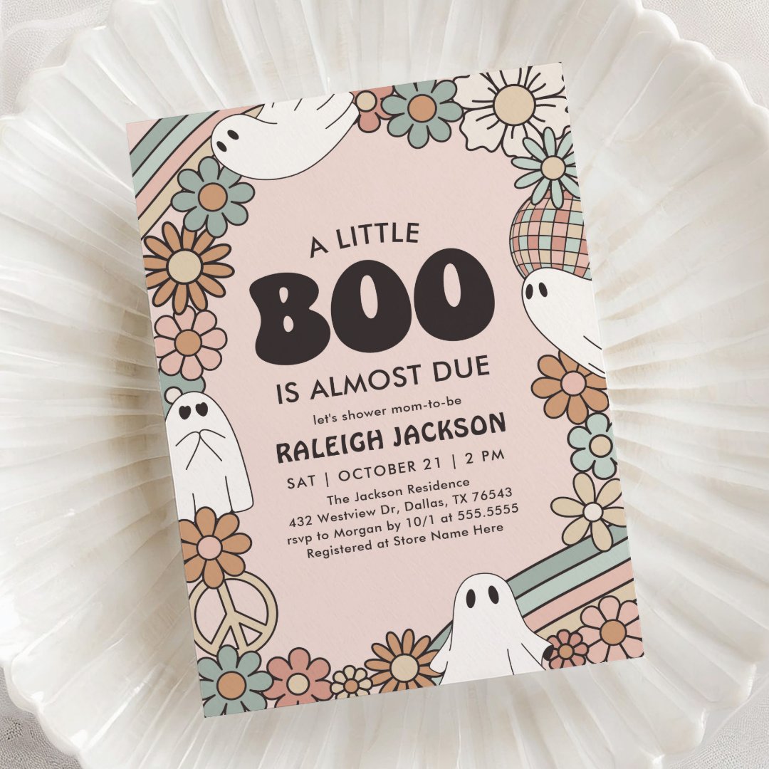 Little Boo Retro Halloween Baby Shower Invitation