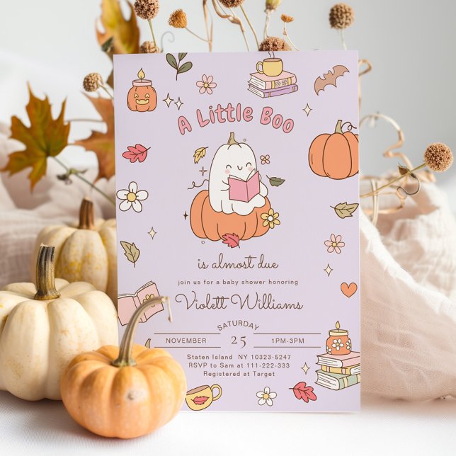Little Boo Retro Purple Fall Baby Shower Invitation (Creator Uploaded)