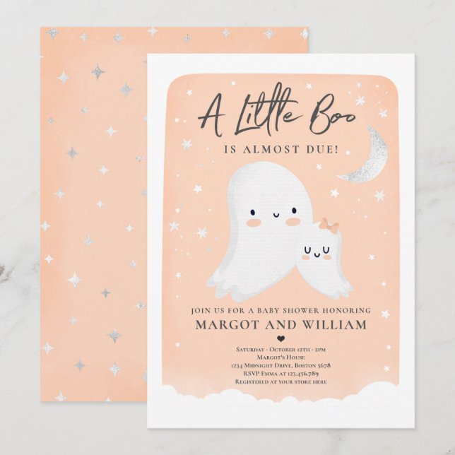 Little Boo Shower Halloween Ghost Baby Shower  Invitation (Front/Back)