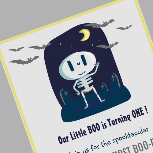 Little boo Skeleton Cute Halloween 1st Birthday Invitation