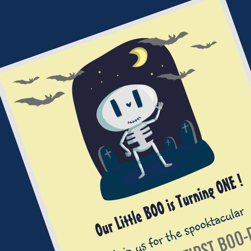 Little boo Skull Cute Halloween 1st Birthday Invitation