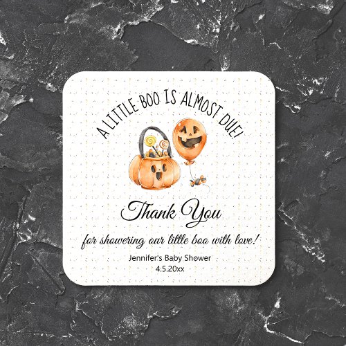 little boo thank you baby shower simple modern square paper coaster