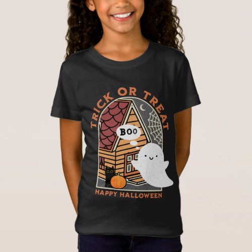 Little Boo Trick or Treat Funny Girls T_Shirt