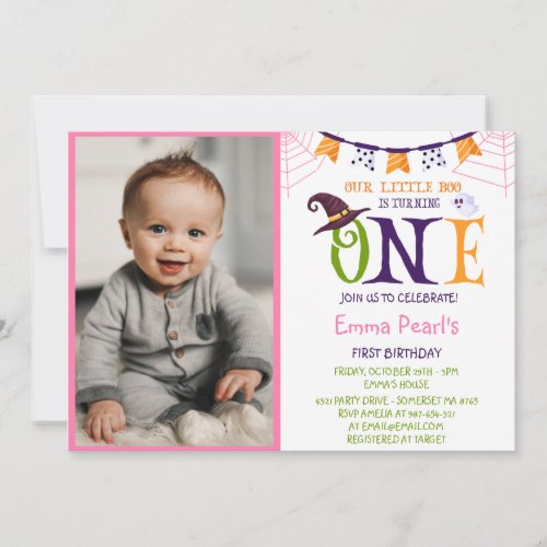 Little Boo Turning One Halloween Photo Birthday Invitation