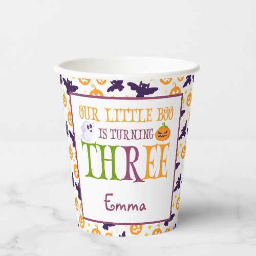 Little Boo Turning three Halloween 3rd Birthday Paper Cups