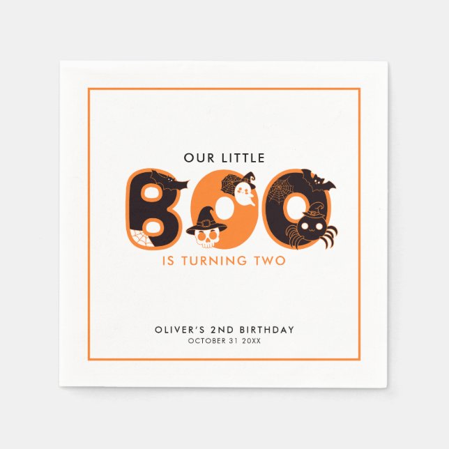 Little Boo Turning Two Border Halloween birthday  Napkins (Front)