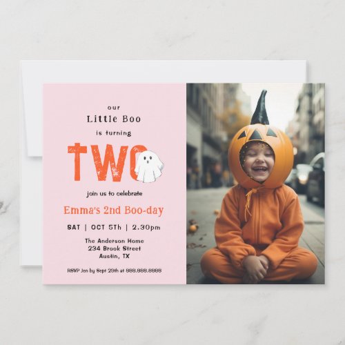 Little Boo Turning Two Girl Birthday Photo  Invitation