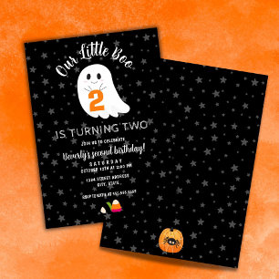 Little Boo Turning Two Halloween 2nd Birthday Invitation