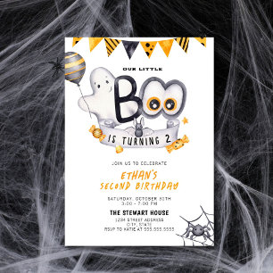 Little Boo Turning Two Halloween 2nd Birthday Invitation