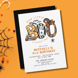 Little Boo Turning Two Halloween 2nd Birthday Invitation