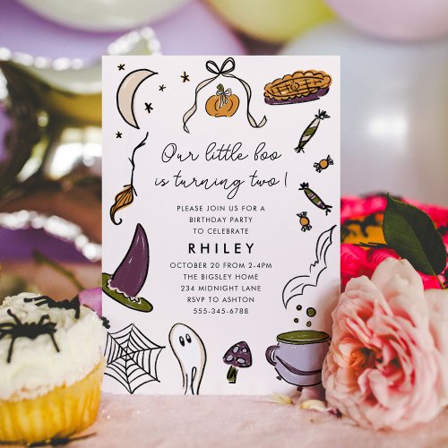Little Boo Turning Two Halloween Birthday Party Invitation