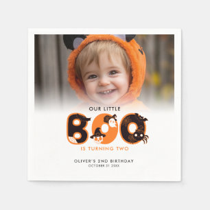 Little Boo Turning Two Photo Halloween birthday Napkins
