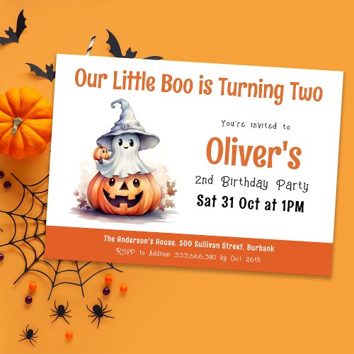 Little Boo Turning Two Toddler Birthday Party Invitation