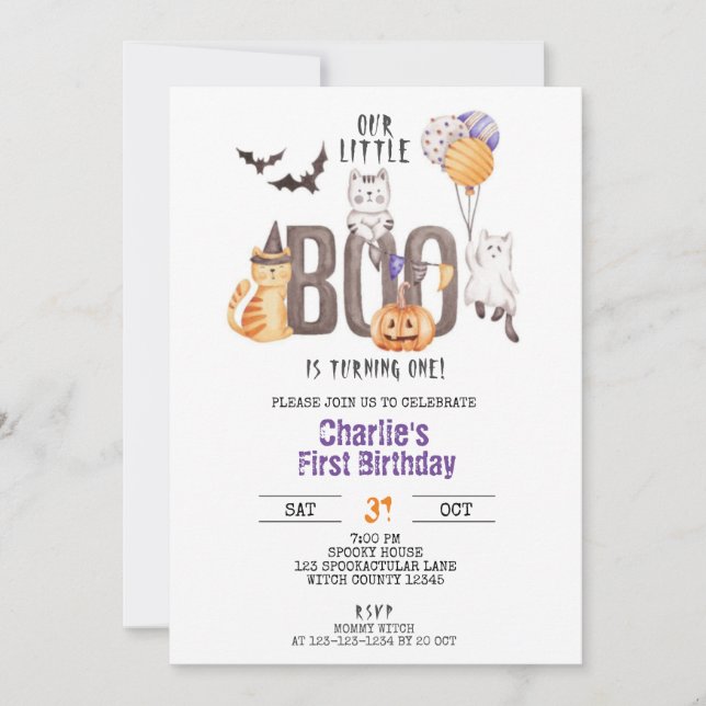 Little Boo Turns One, Halloween 1st Birthday Invitation (Front)