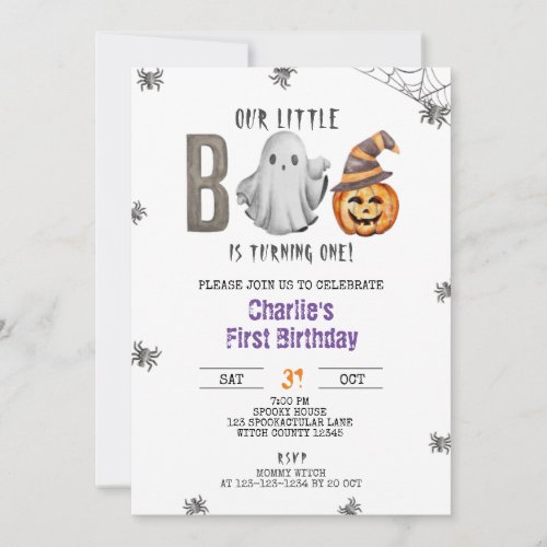 Little Boo Turns One Halloween Birthday Boy Girl Invitation