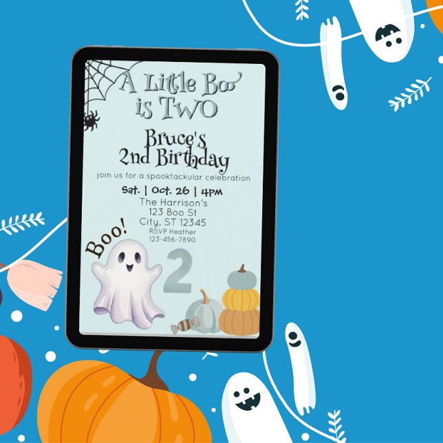 Little Boo Two, Blue 2nd Ghost Birthday Invitation (Creator Uploaded)