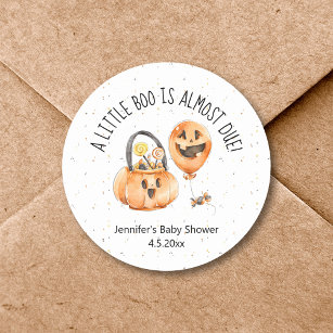little boo,  watercolor halloween baby shower chic classic round sticker