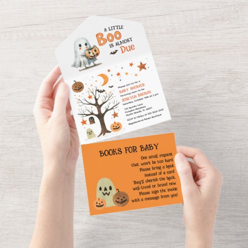 Little Boo Watercolor Halloween Ghost Baby Shower All In One Invitation