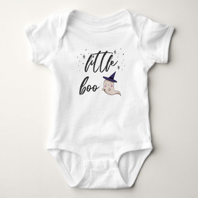 Little Boo Witch Ghost Cute Girls Baby Bodysuit (Front)