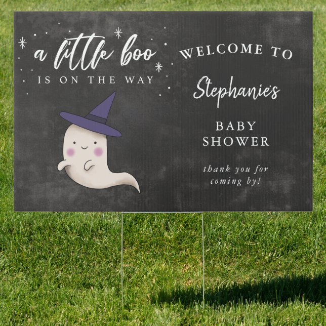 Little Boo Witch Ghost Halloween Baby Shower Yard Sign (Insitu)
