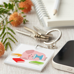 Little Book Lover (Cartoon Pig) Acrylic Keychain