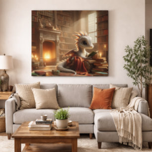 Little Bookworm Dragon Faux Canvas Print