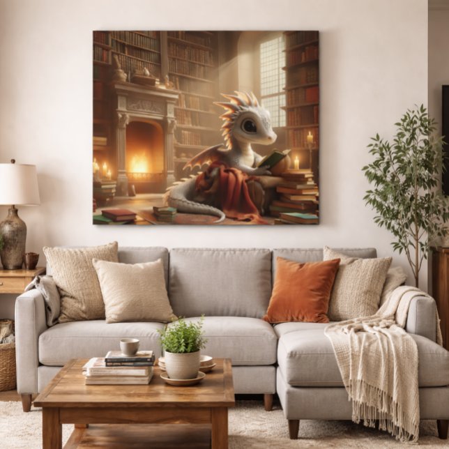 Little Bookworm Dragon Faux Canvas Print (Creator Uploaded)