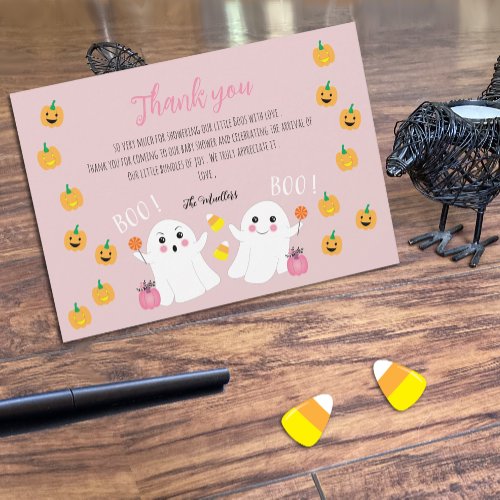 Little Boos Twin Baby Shower Thank You Card