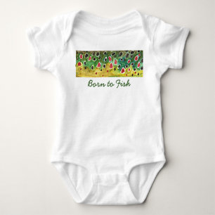 Little "Born to Fish" Brown Trout Fly Fisherman Baby Bodysuit