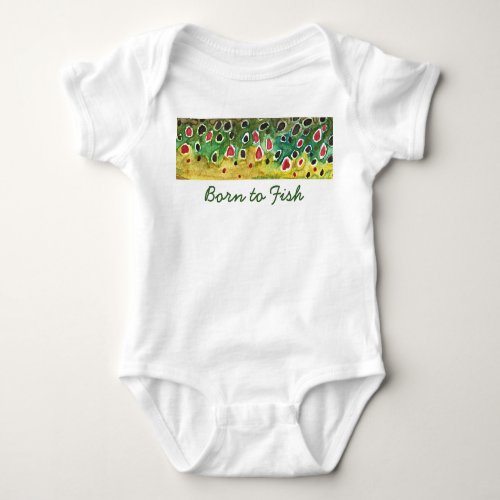 Little Born to Fish Brown Trout Fly Fisherman Baby Bodysuit