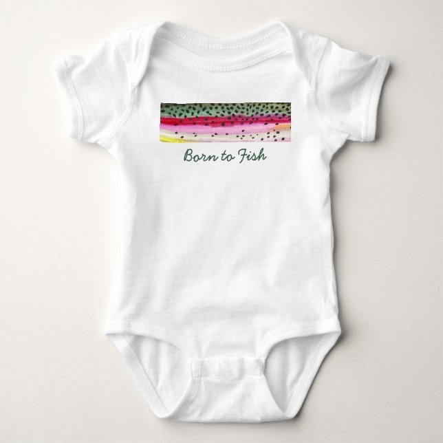 Little "Born to Fish" Rainbow Trout Fisherman Baby Bodysuit (Front)