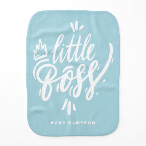Little Boss Calligraphy with Crown Aqua Blue Baby Burp Cloth